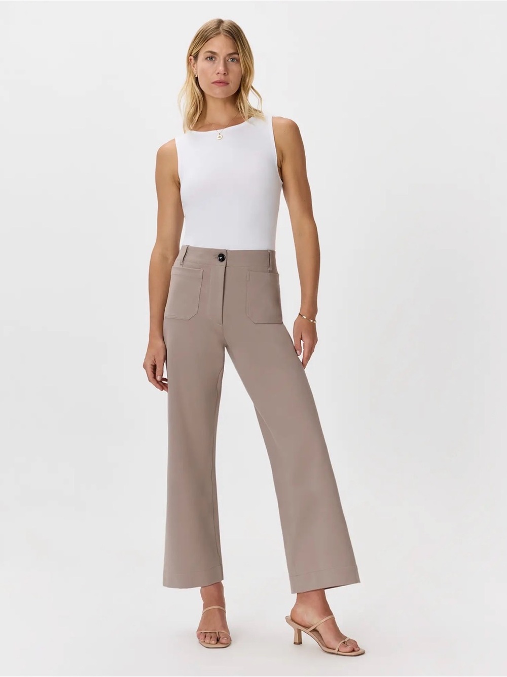 NWT Quince Taupe Ponte Ankle Cropped Wide Leg Pants Size 8 Stretch Trousers